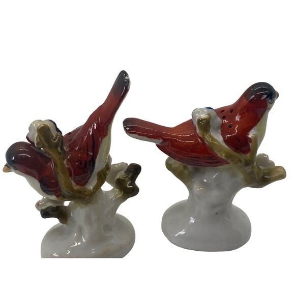 Vintage Ceramic Japan Red Birds in Blue Flowering tree Salt & Pepper Shakers Set - Picture 11 of 13